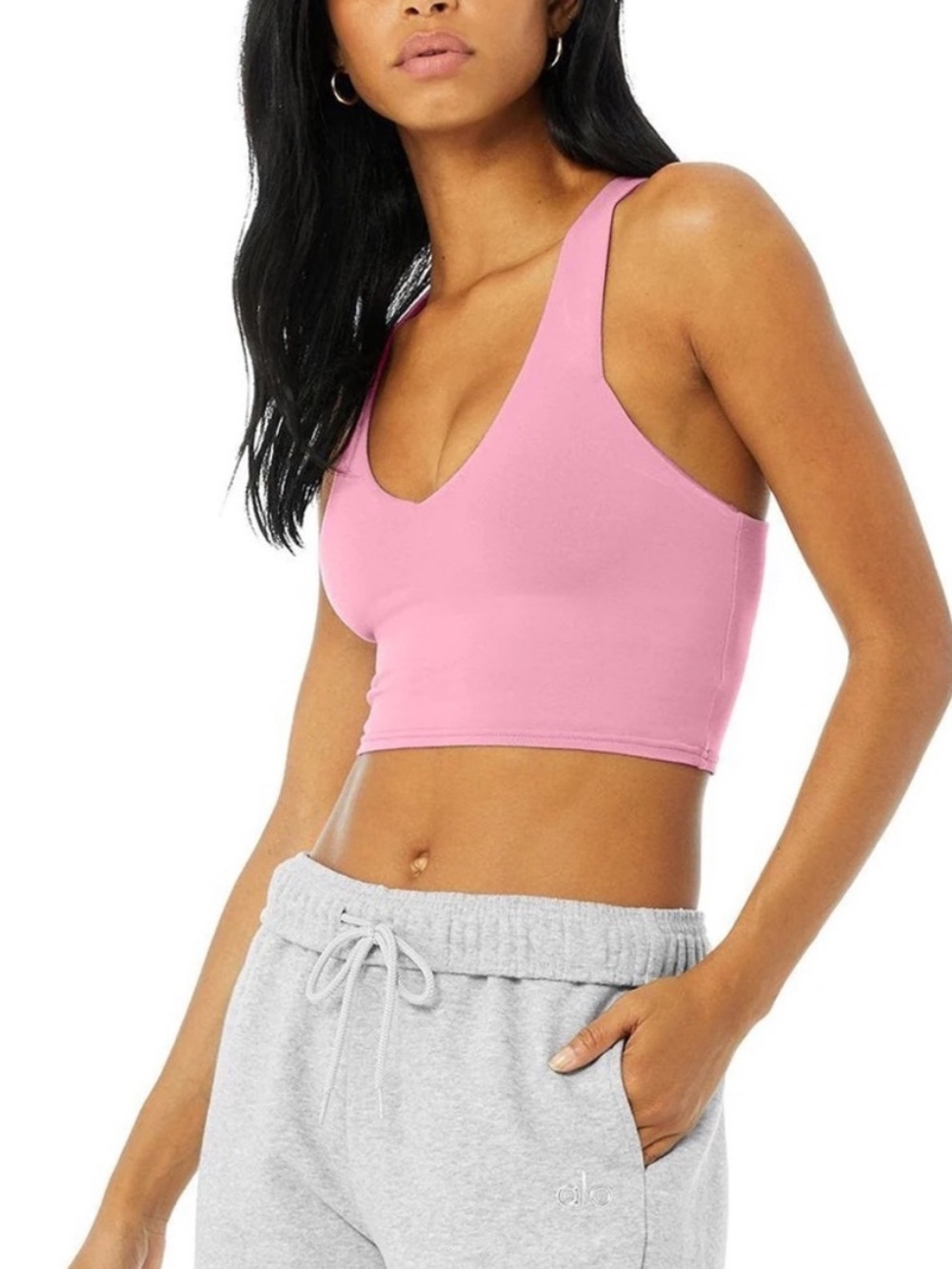Alo Women's Pink V-Neck Crop with built in bra